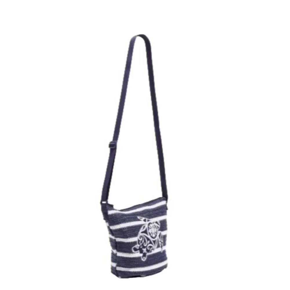 Vera Bradley Straw Bucket Crossbody Bag - Steel Blue Medallion w/Turtle NEW - Picture 2 of 8